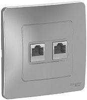 Розетка компьютерная с рамкой Systeme Electric Blanca 2-м. RJ45+RJ45 5e алюминий картинка